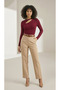 Women's Burgundy Modal Rib Knit Fabric Window Collar Detail Long Sleeve Blouse - 6