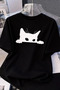 Black Cat Graphic Tee for Women - Oversized Short Sleeve Top Breathable - Black