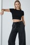 Women's Anthracite Washed Wide-Leg Sweatpants High Waist Elastic Comfortable Cut Casual Trousers