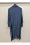 Women's Blue Italian İ Silk Ü Tulle Foldable Sleeve Ov Oversized Zun Kaftan 40 - 46 Size - 4