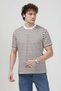 Men's Crew Neck Modal Fabric Striped T-Shirt Brown - 26Y 1005 - 6