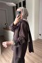 Scarf Collar Striped Tunic Shirt - Brown - 2