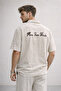 Men's Oversized Short Sleeve Textured Printed Beige Shirt – More Than Words - 3