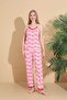 Women's Pink Lace Piece Rope Strap Knitted Summer Pajama Set - 4