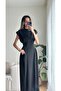 Black Design Waist-Fitted Padded Shoulders Dress - 2