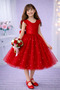Girl's Red Ruffle Sleeve Pearl Dress Graduation Birthday Special Occasion Evening Dress - 4