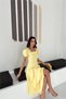 Women's Yellow Square Neck Balloon Sleeve Midi Length Dress Dpk4550 - 4