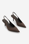 Women's Stiletto Pointed Toe Open Back Strap Short Classic Heeled Shoes Dorve Brown Satin - 6