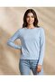 Women Pale Blue Long Sleeve Crew Neck T Shirt