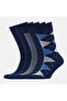 Stitch-Free Bamboo Socks Jacquard Navy Blue Patterned Colors Men's Socks Boxed 5 Pairs Premium Long Socks - 6