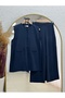 Kayra Trousers with Striped Pocket Appearance and Buttons Vest Set Set-Eu3321 Navy Blue - 2