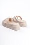 Cream Stone Cross Stripe Women's Flat Shoes Slipper - 5