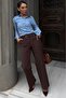 Brown Striped Wide Leg Regular Waist Belt Piece Pants Mg2735 - 8