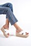 White Straw Look Women's Wedge Heel Slipper - 2