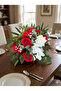 Red and White Table Flower Artificial Arrangement – 25 cm Diameter, 20–25 cm Height – Wedding & Engagement Table Decor - 6