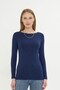 Women's Boat Neck Basic Long Sleeve Body Stretch Fabric Blouse Viscose Body 160 Navy Blue - 3