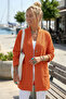 Orange Kimono Collar 3/4 Sleeve Buttoned Double Pocketed Casual Flared Cotton Piece Fabric Woven Jacket 85 60 - 3