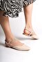 Cream Elastic Ankle Boot with Stone Detail for Women Ballet Flats - 3