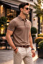Men's Comfort Fit Patterned Brown Polo Neck T-Shirt - 4