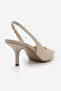 Women's Stiletto Pointed Toe Open Back Strap Short Classic Heeled Shoes Dorve Beige Satin - 5