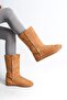 Tan Suede Women's Flat Boots with Fur Inside - 4