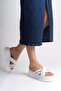 White Ribbon Patterned Stone Women's Flat Slipper - 2
