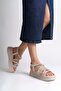 Cream Elastic Stoned Women's Flat Shoes Sandals - 2