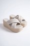 Cream Straw Look Women's Wedge Heel Slipper - 4