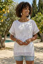 White Round Neck Low Sleeve Skirt and Mesh Detailed Sleeve End with Star Applique Casual Woven Blouse 65 60 - 3
