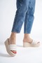 Cream Straw Look Women's Wedge Heel Slipper - 3