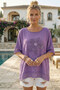 Purple Round Neck Low Sleeve Skirt and Mesh Detail at the End of the Sleeve Floral Appliqué Casual Woven Blouse 65 60