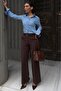Brown Striped Wide Leg Regular Waist Belt Piece Pants Mg2735 - 7