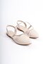 Cream Elastic Stone Detailed Women's Ballet Flats - 4