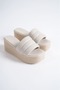 Cream Straw Look Women's Wedge Heel Slipper - 4