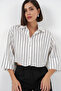 Women's Striped Oversized Short Shirt 20326 - White