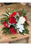 Red and White Table Flower Artificial Arrangement – 25 cm Diameter, 20–25 cm Height – Wedding & Engagement Table Decor - 3