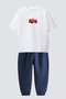 Boy's Ecru Cotton Pack Car Printed T-Shirt and Navy Blue Sweatpants 2-Piece Set - 2
