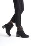 Black Suede Zippered Women's Heeled Boots with Fur Detail