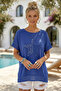 Blue Round Neck Low Sleeve Skirt and Mesh Detailed Sleeve End with Star Applique Casual Woven Blouse 65 60