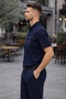 Men's Comfort Fit Patterned Navy Blue Polo Neck T-Shirt - 3