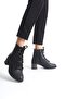 Black Lace-Up Zippered Women's Heeled Boots - 3