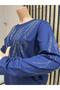 Women's Middle Age and Above Lale Patterned Stretch Fabric Stoned Mother Combed Cotton Blouse - 3