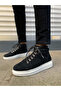 Black Suede (White Sole) Lace-Up Men's Sneakers Boots - 2