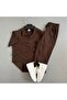 Men's Corded Fabric Ottoman Fabric Polo Collar T-Shirt Pants Bottom Top Set - 2