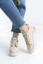 Cream Gold Lace-Up Zippered Women's Shoes Sneakers