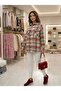 Beige-Red Plaid Patterned Oversized Lumberjack Shirt