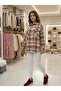 Beige-Red Plaid Patterned Oversized Lumberjack Shirt - 2
