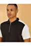 Men Black Contrast Sleeve Polo Shirt With Zip Placket - 4