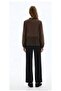 V-Neck Ruffled Sheer Blouse Brown - 3