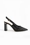 Women's Genuine Leather Heeled Straw Shoes Black - 2
